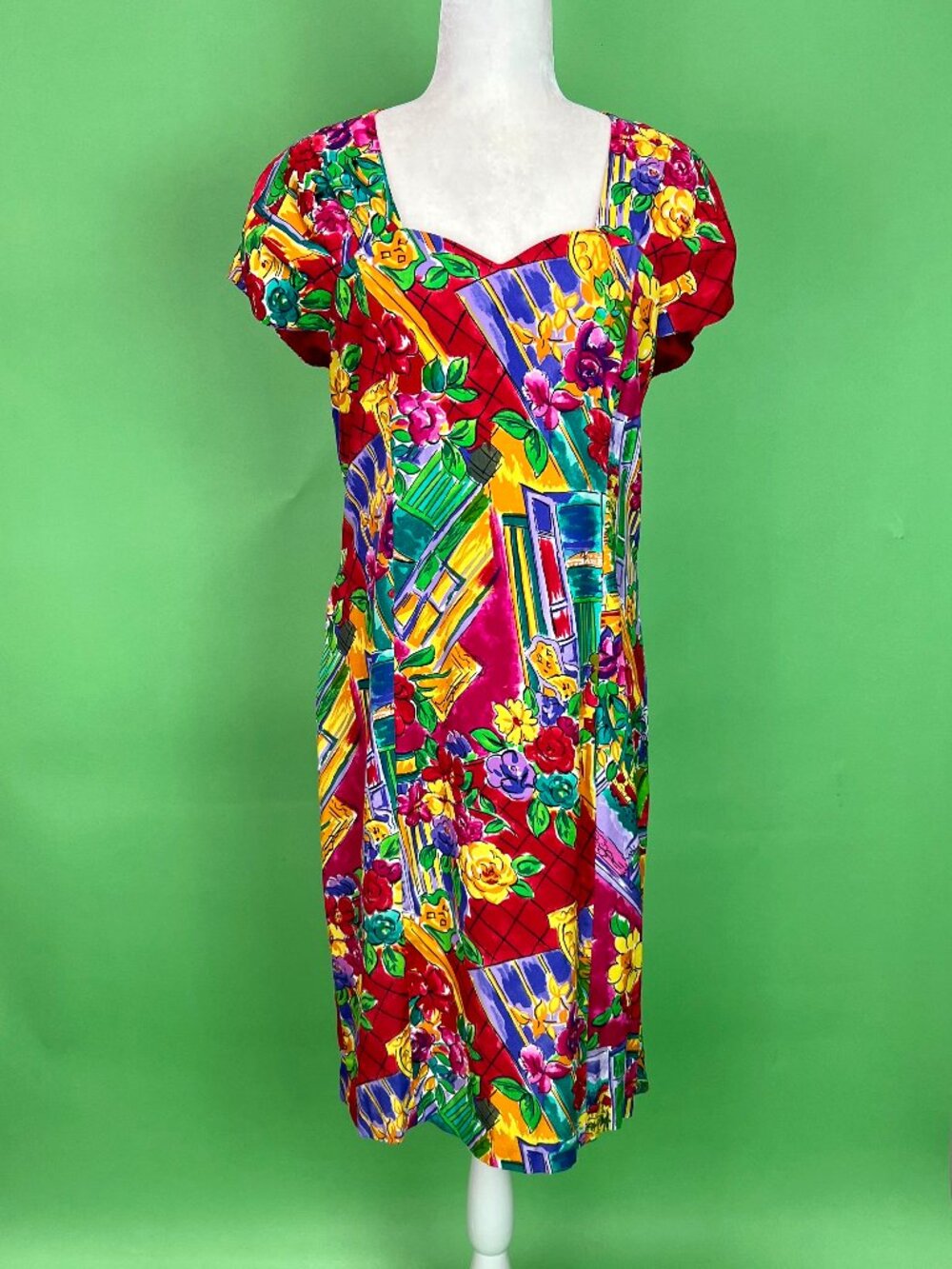 Vintage 90s Romantic Tropical Vacation Print Cocktail Dress Size Large